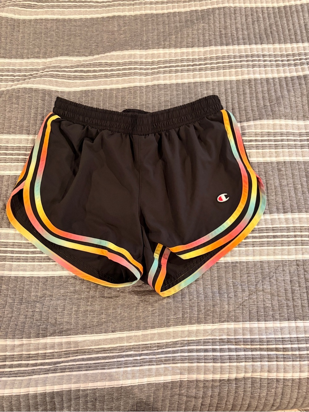 Champion Women's Black Athletic Shorts with Rainbow Trim Size Small
